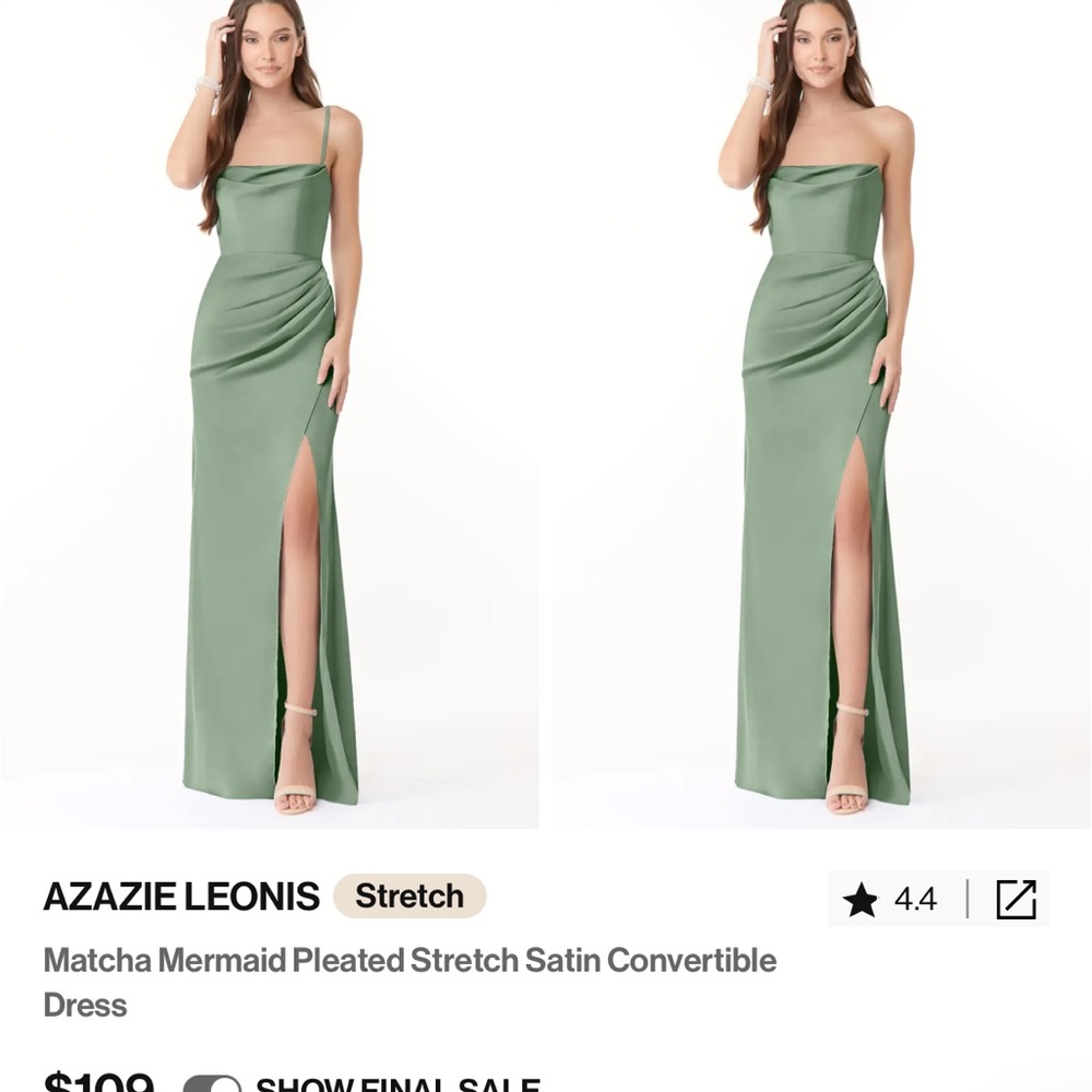 Azazie Green Ruched Slit Gown - Picture 1 of 5